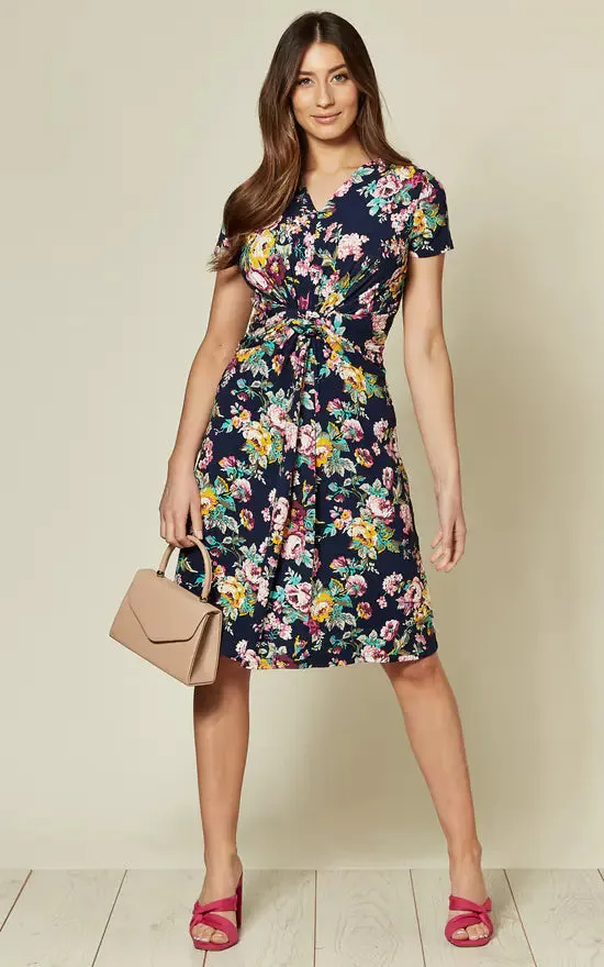 Short Sleeve Jersey Dress In Navy Floral Print sold by Fever London product image thumbnail 5
