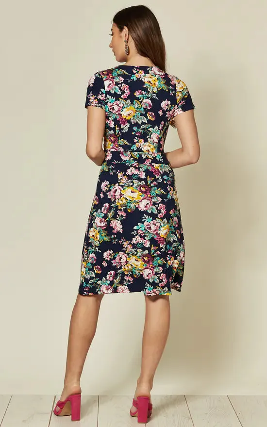 Short Sleeve Jersey Dress In Navy Floral Print sold by Fever London product image thumbnail 3