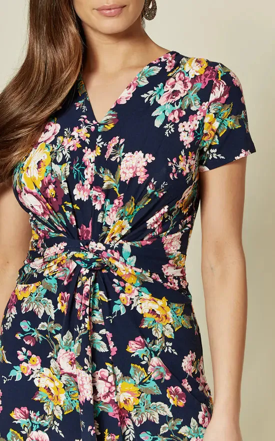 Short Sleeve Jersey Dress In Navy Floral Print sold by Fever London product image thumbnail 2