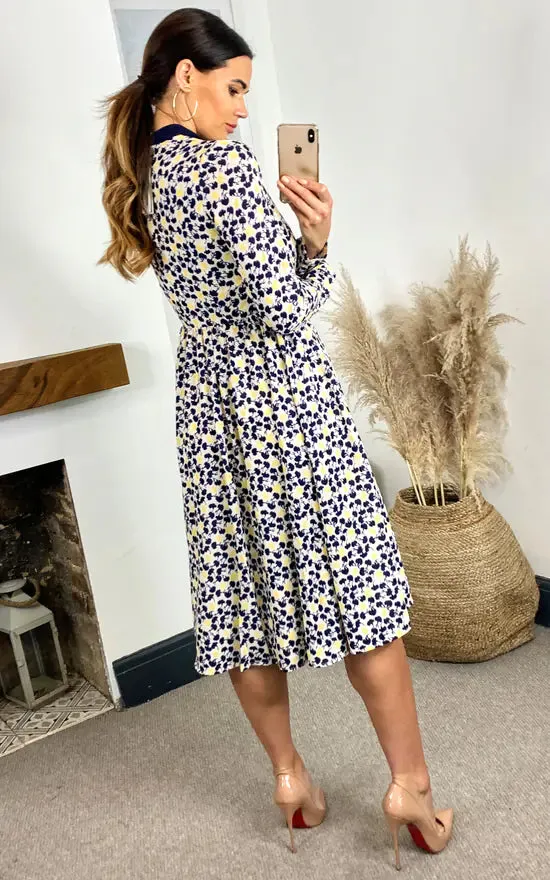 Stella Printed Button Down Dress With Neck Tie (Yellow & Black) sold by Fever London product image thumbnail 2