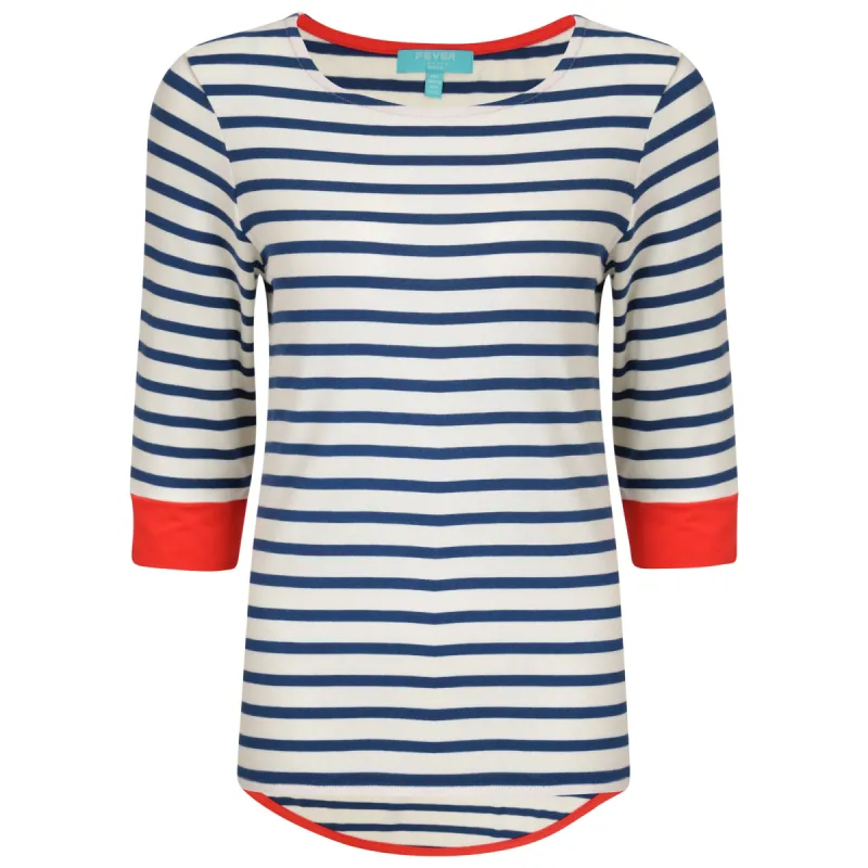 Brigitte Striped Top Cream/Navy/Red sold by Fever London