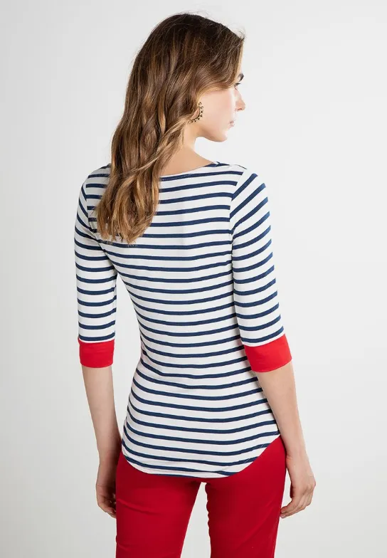 Brigitte Striped Top Cream/Navy/Red sold by Fever London product image thumbnail 4