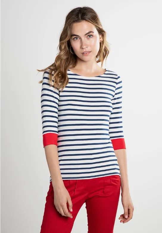 Brigitte Striped Top Cream/Navy/Red sold by Fever London product image thumbnail 3