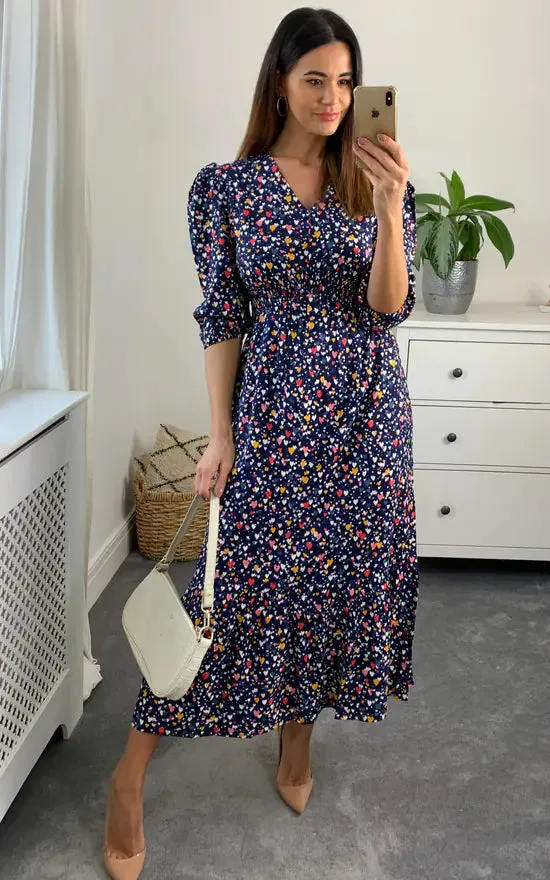 Heart Shirred Waist Midi Dress Colour Multi sold by Fever London product image thumbnail 4