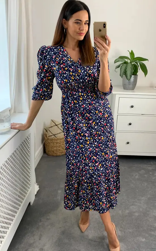 Heart Shirred Waist Midi Dress Colour Multi sold by Fever London product image thumbnail 2