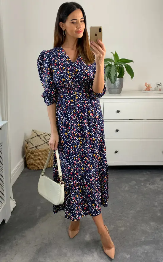 Heart Shirred Waist Midi Dress Colour Multi sold by Fever London product image thumbnail 3
