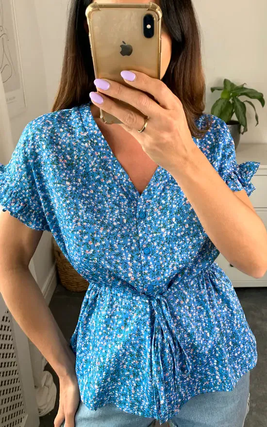 Ditsy Blue Waist Tie Top sold by Fever London product image thumbnail 5