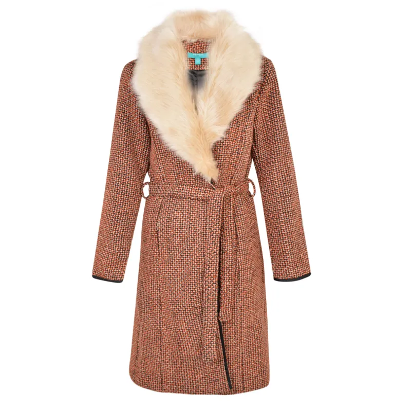 Enid Coat Orange/Brown/Cream sold by Fever London