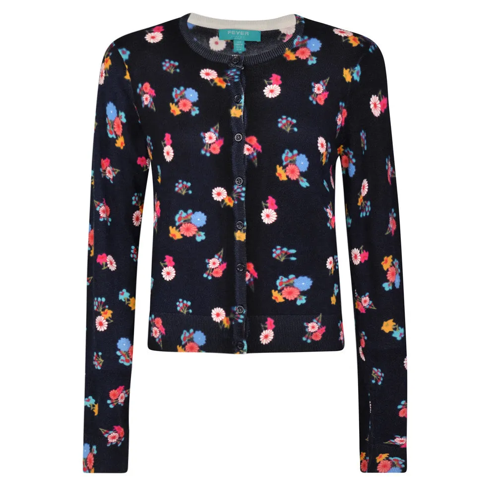 Ditsy Floral Cardigan Navy Multi sold by Fever London