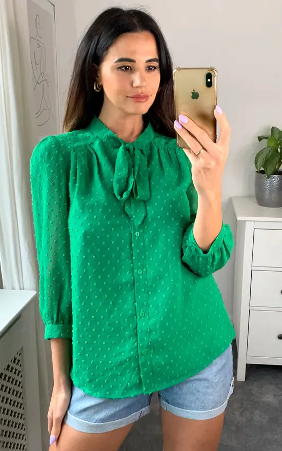 Pussybow Blouse Dobby Green sold by Fever London product image thumbnail 4