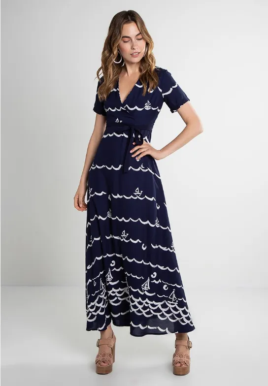 Clovelly Maxi Dress Navy/Cream sold by Fever London product image thumbnail 5
