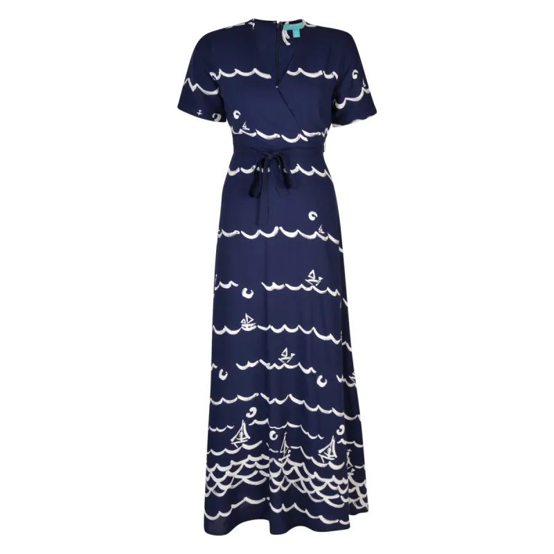 Clovelly Maxi Dress Navy/Cream sold by Fever London