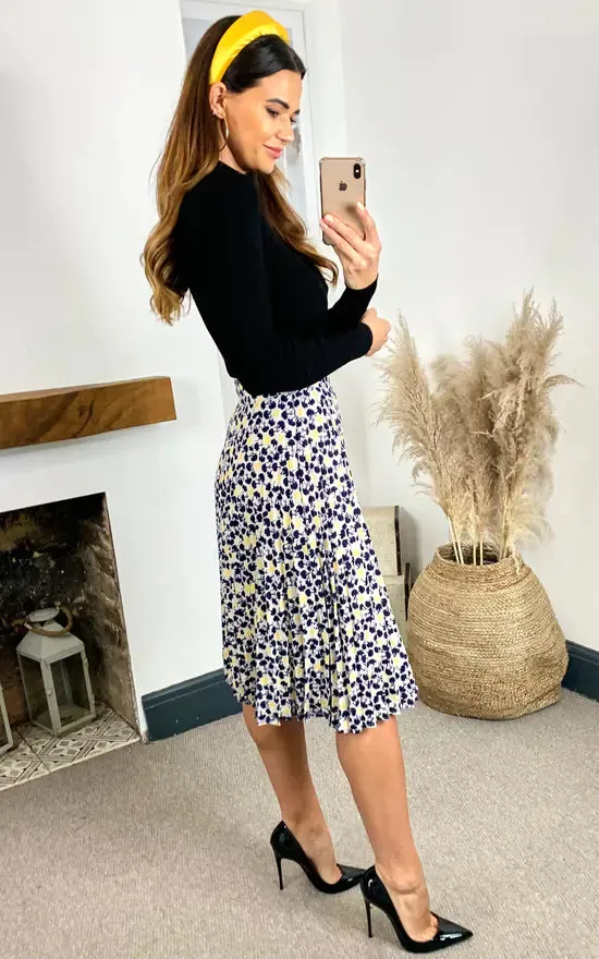 Stella Printed Pleated Skirt (Yellow & Black) sold by Fever London product image thumbnail 4