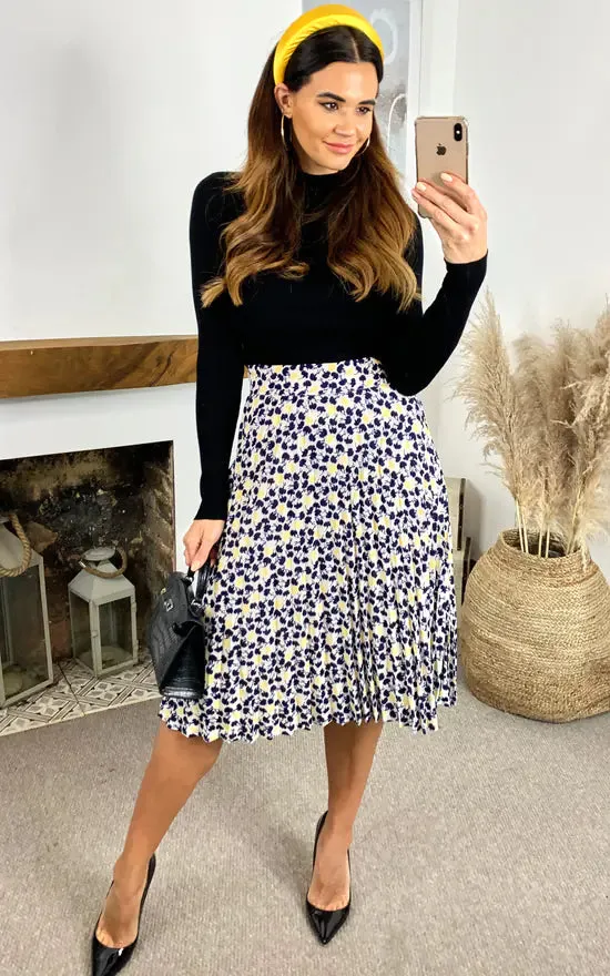 Stella Printed Pleated Skirt (Yellow & Black) sold by Fever London product image thumbnail 3