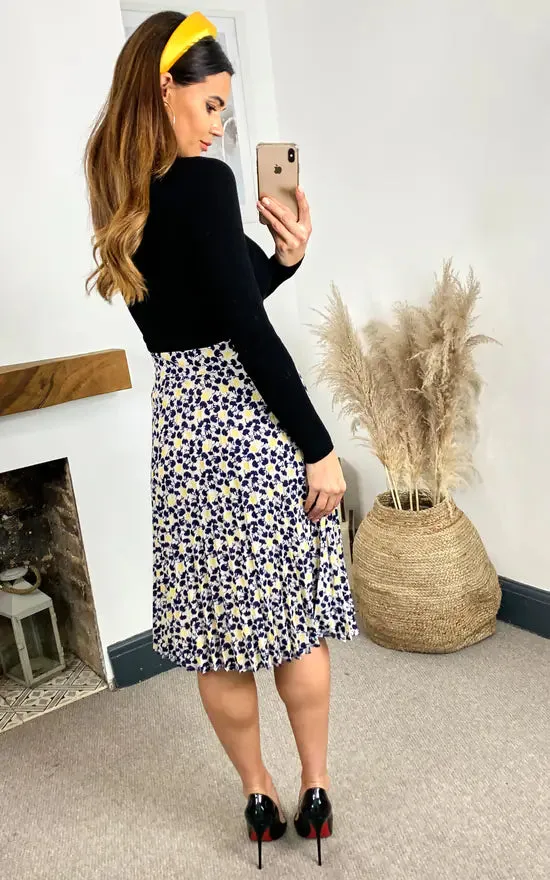 Stella Printed Pleated Skirt (Yellow & Black) sold by Fever London product image thumbnail 2