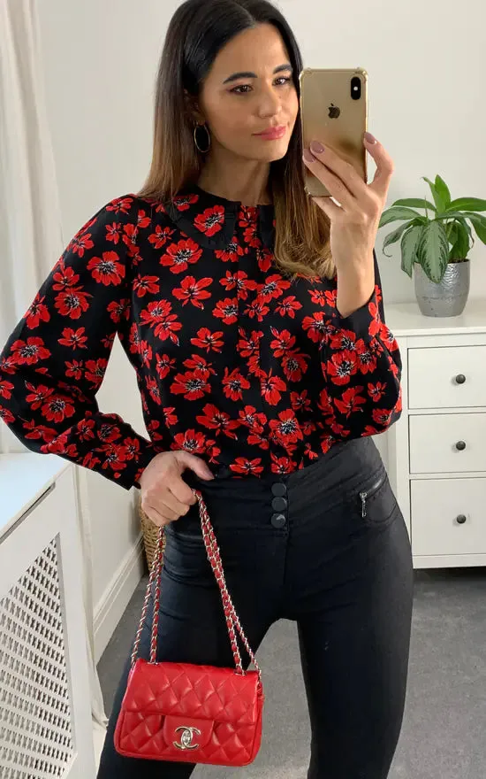 Millie Frill Collar Shirt Black And Red sold by Fever London