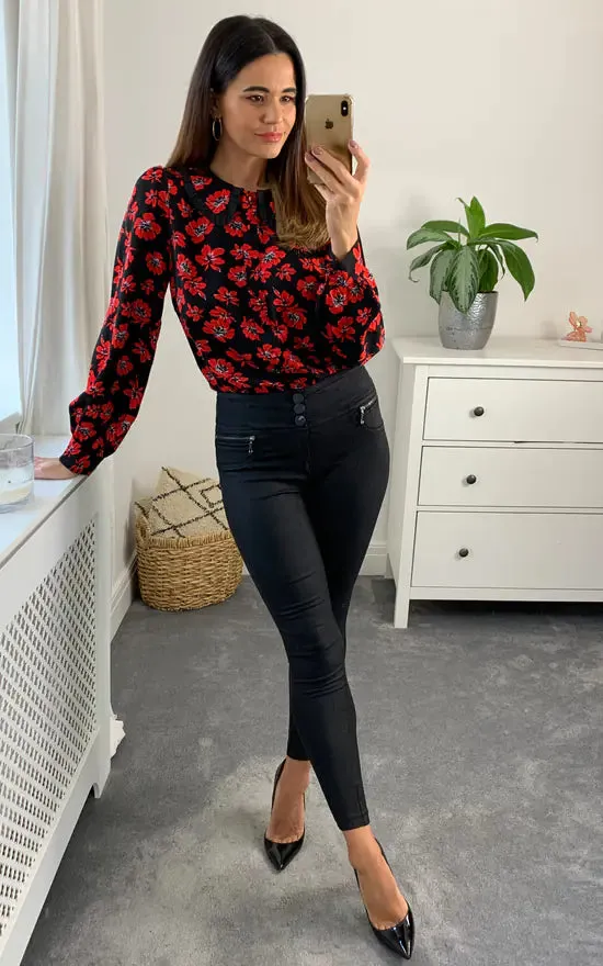 Millie Frill Collar Shirt Black And Red sold by Fever London product image thumbnail 4