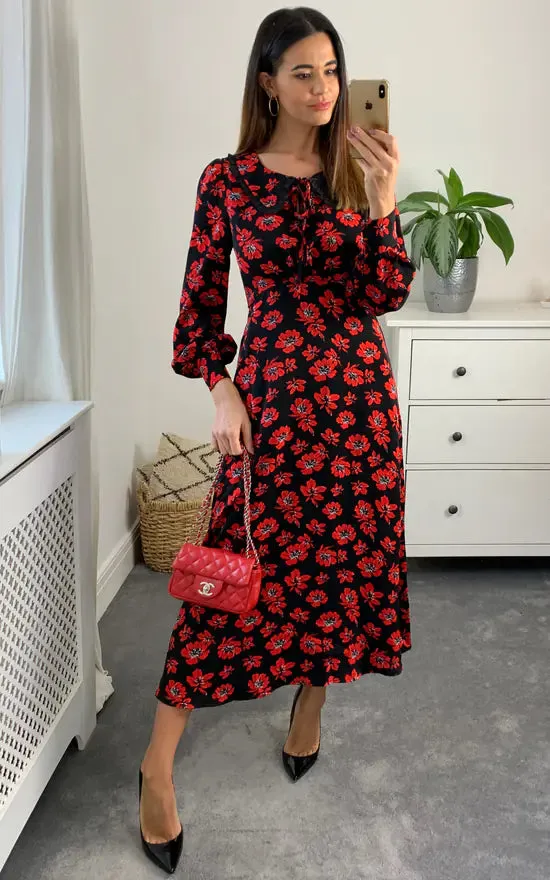 Millie Empire Midi Dress Colour Black And Red sold by Fever London product image thumbnail 4