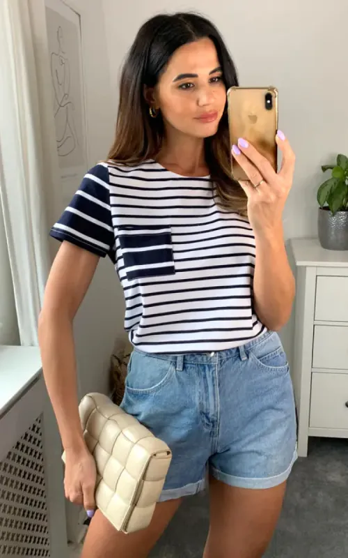 Stripe T Shirt White And Navy sold by Fever London