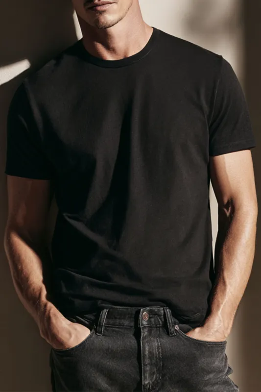 MENS CREW NECK T-BLACK made by Fidelity