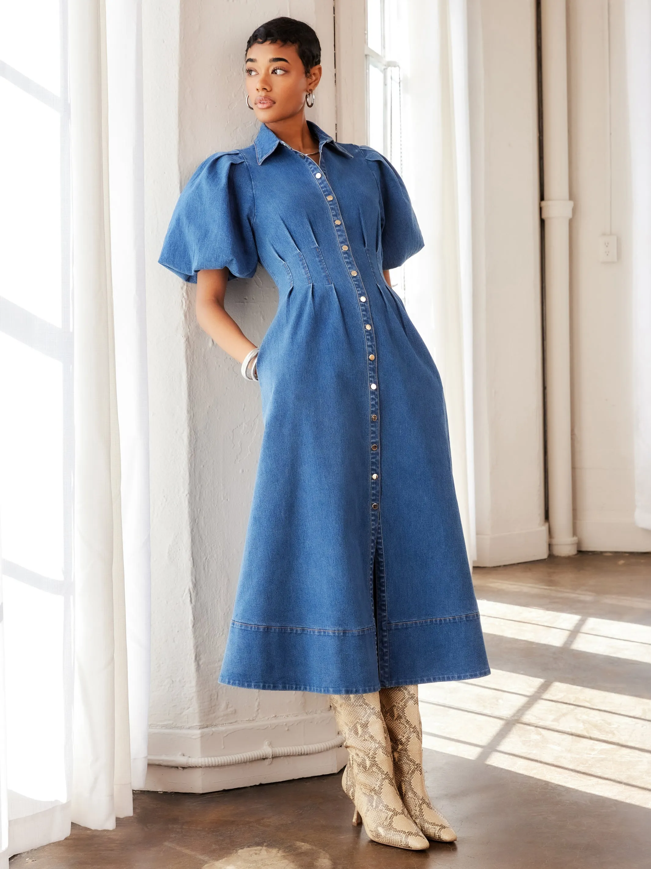 Esme Denim Midi Dress sold by Fifteen Twenty