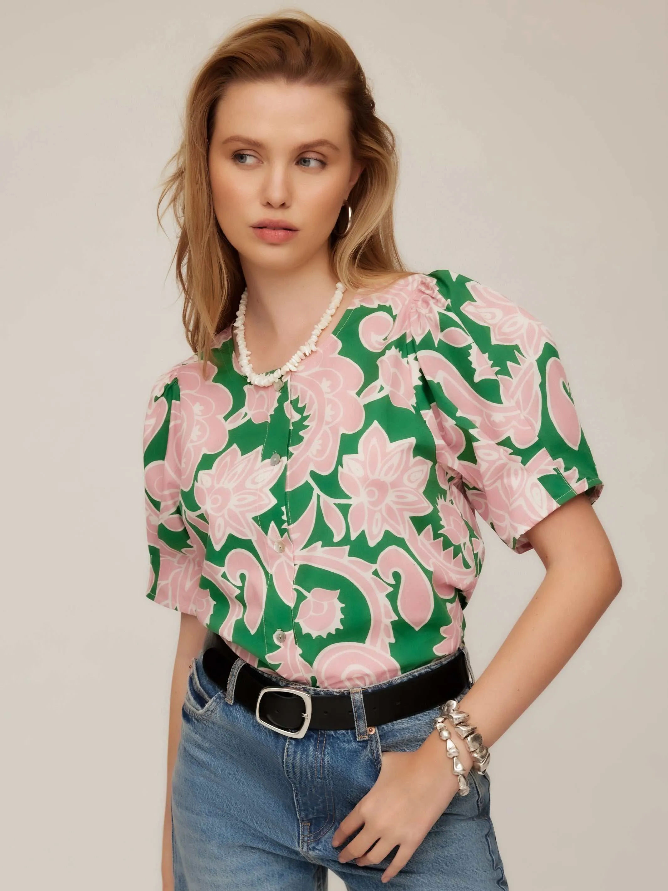 Button-Up Puff Blouse sold by Fifteen Twenty product image thumbnail 3
