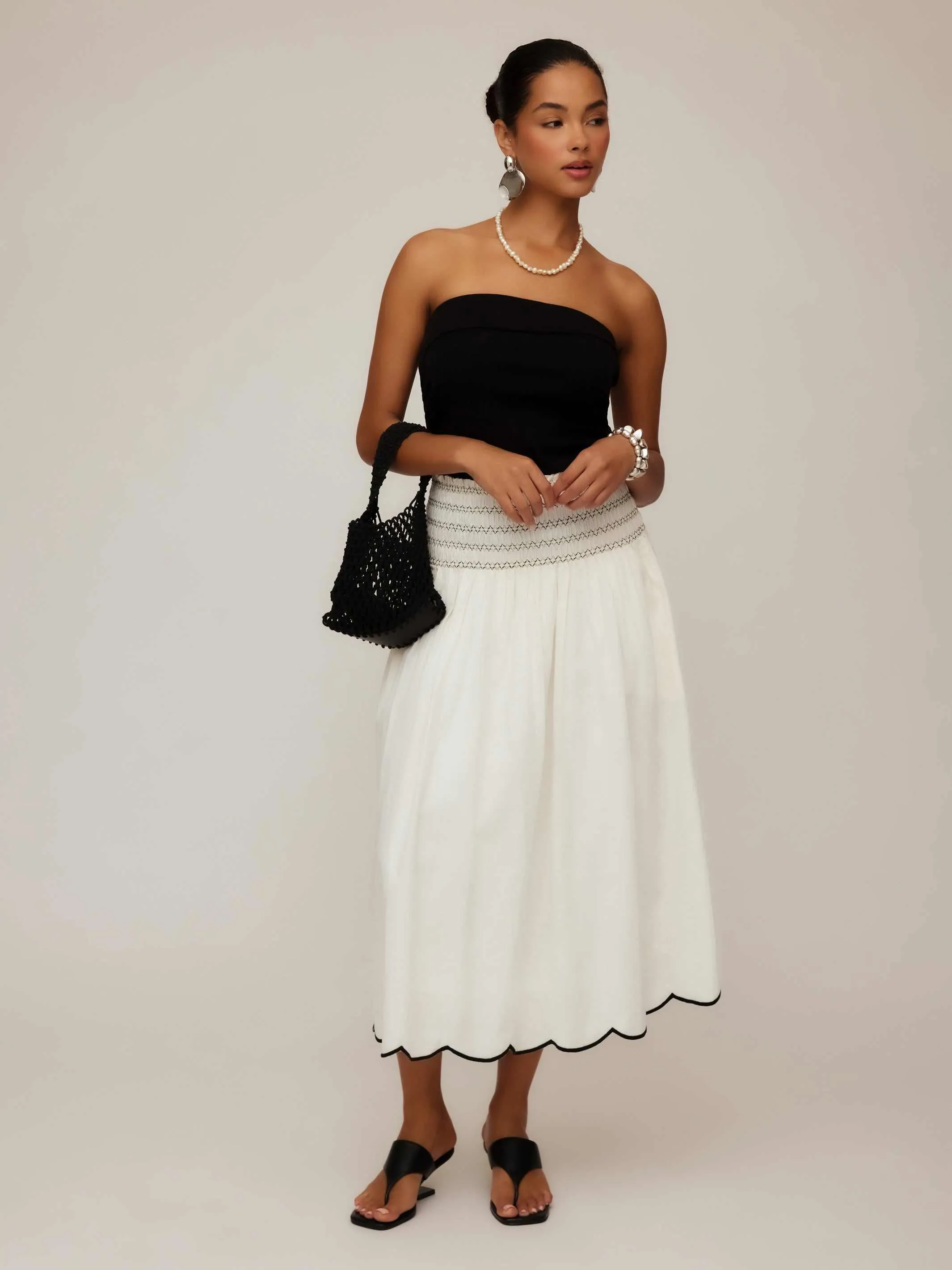 Elsa Smocked Waist Midi Skirt sold by Fifteen Twenty product image thumbnail 3
