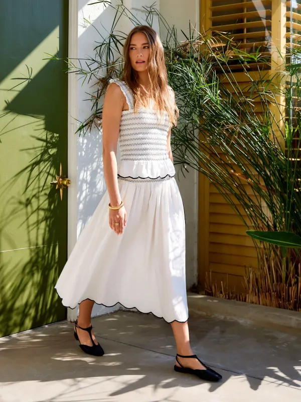 Elsa Smocked Waist Midi Skirt sold by Fifteen Twenty