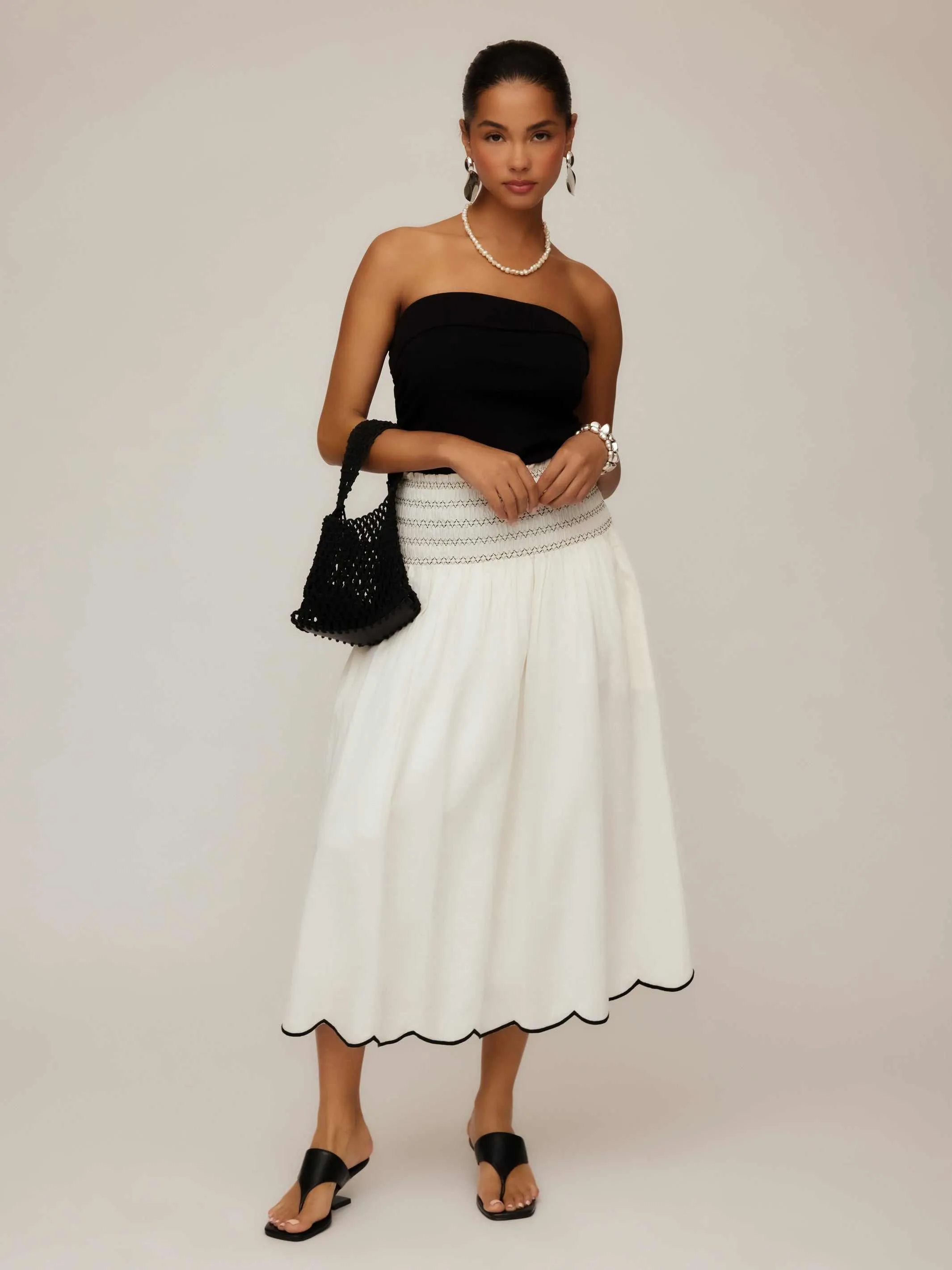 Elsa Smocked Waist Midi Skirt sold by Fifteen Twenty product image thumbnail 2