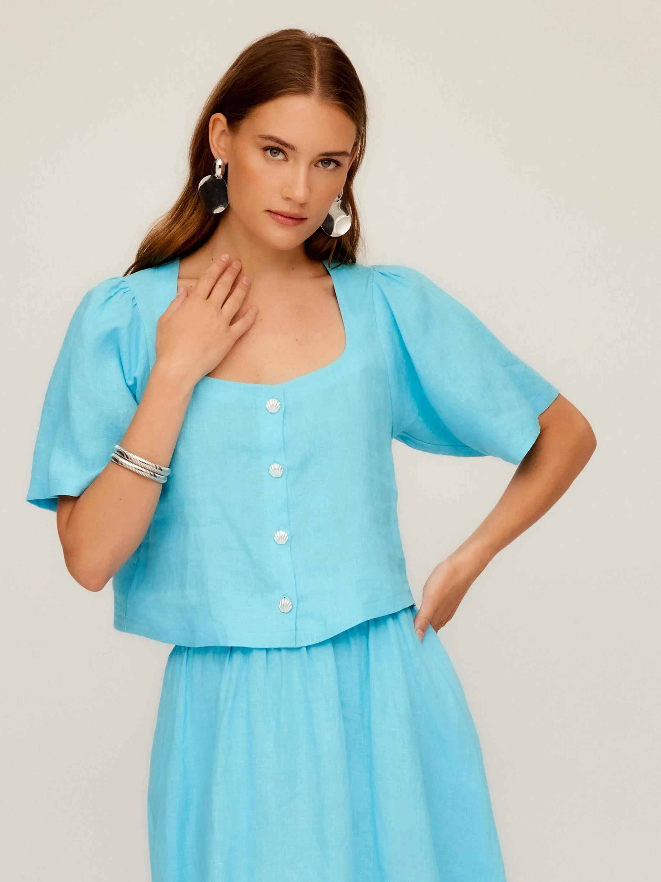 Pia Poof Sleeve Linen Top sold by Fifteen Twenty product image thumbnail 2