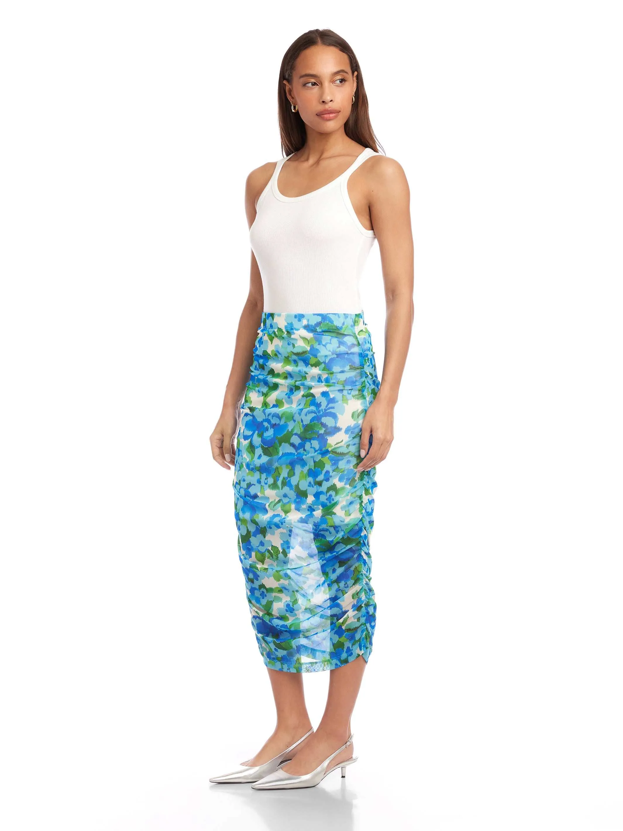 Tatum Side-Shirred Mesh Skirt sold by Fifteen Twenty product image thumbnail 4