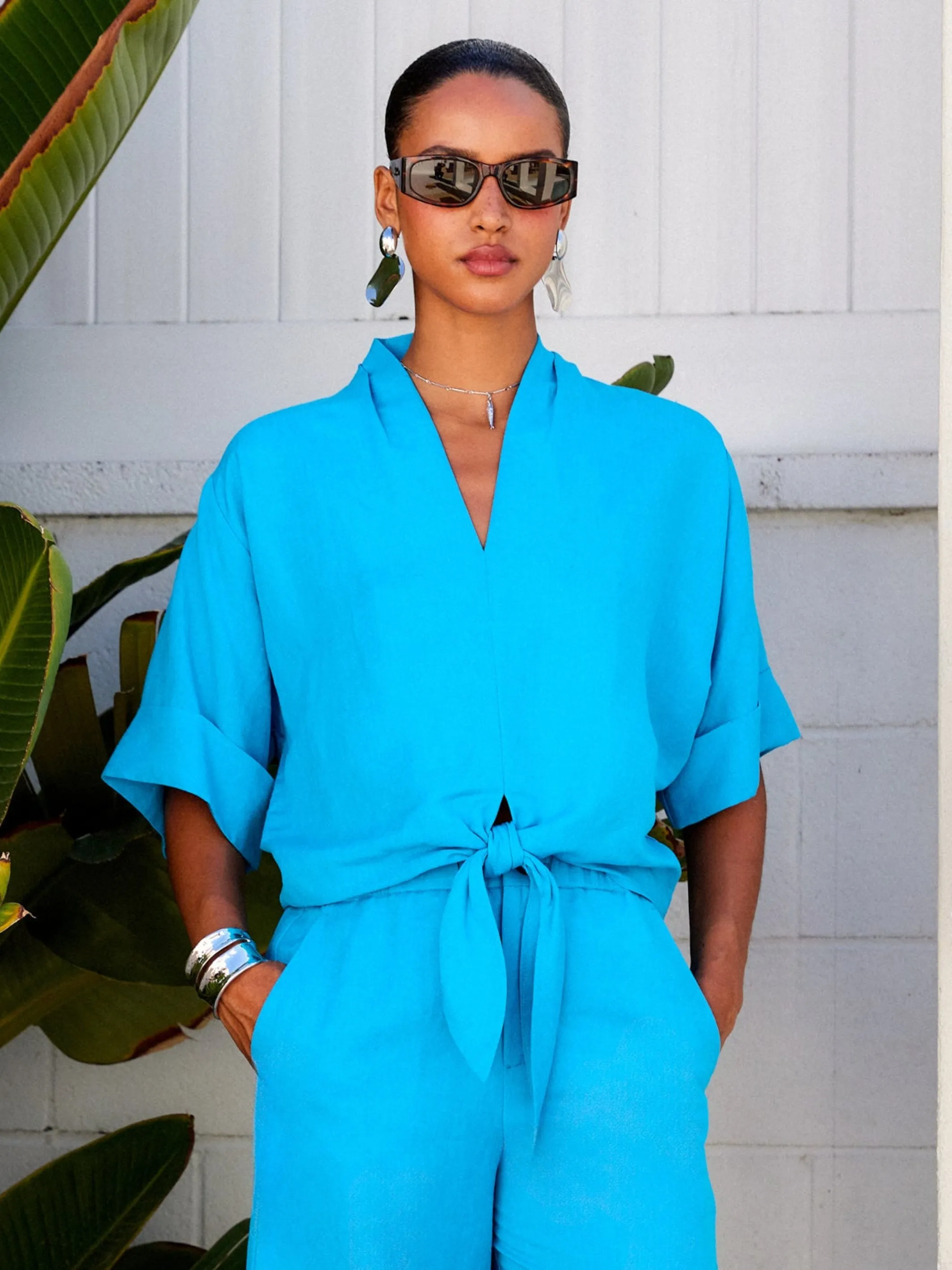 Janice Cuffed Sleeve Tie-Front Top sold by Fifteen Twenty