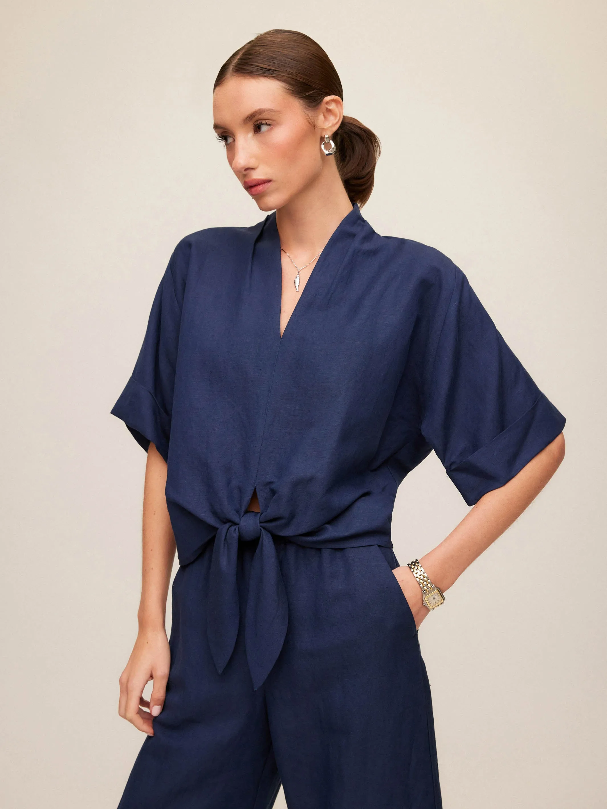 Janice Cuffed Sleeve Tie-Front Top sold by Fifteen Twenty product image thumbnail 2