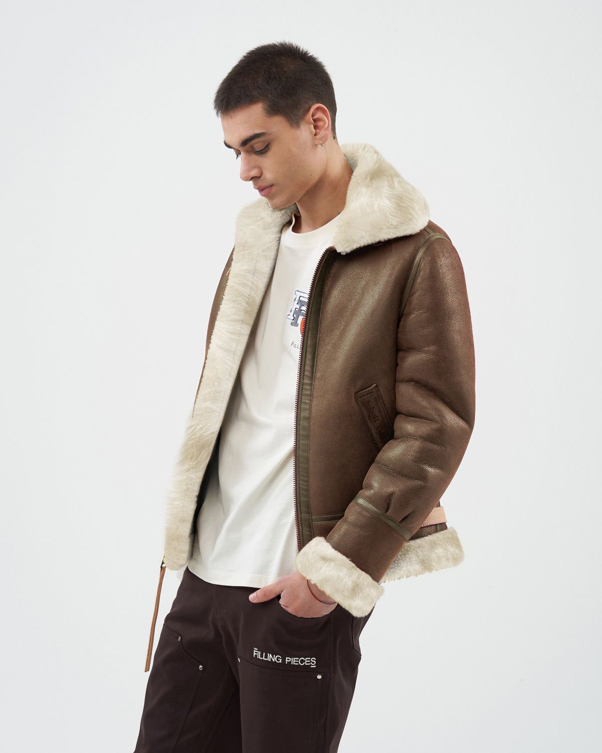 Studio Shearling Jacket Schott Camel sold by Filling Pieces product image thumbnail 3