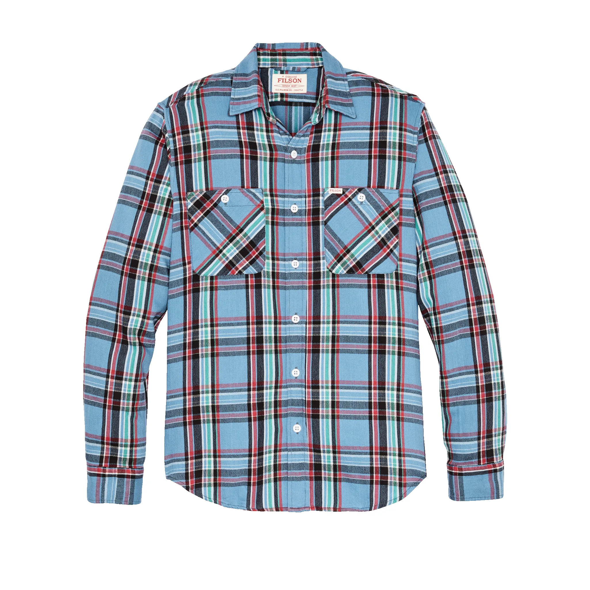 The Rangeland Flannel Shirt - Light Blue / Red Plaid sold by Filson