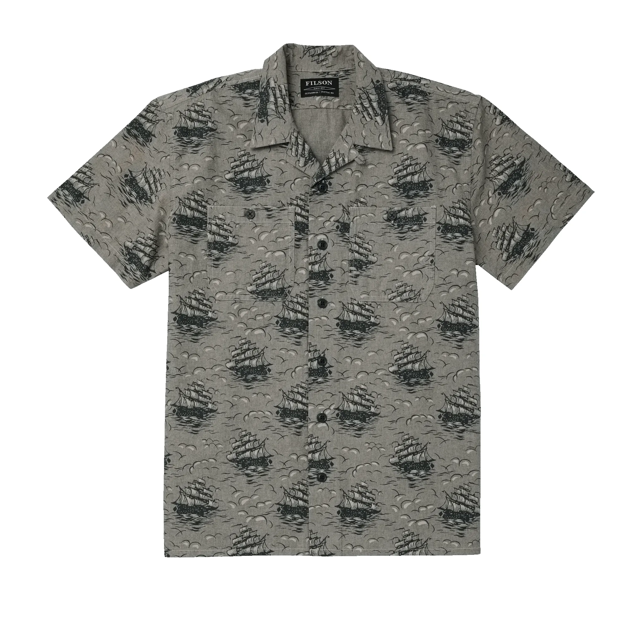 Chambray Short Sleeve Camp Shirt - Ships Print sold by Filson