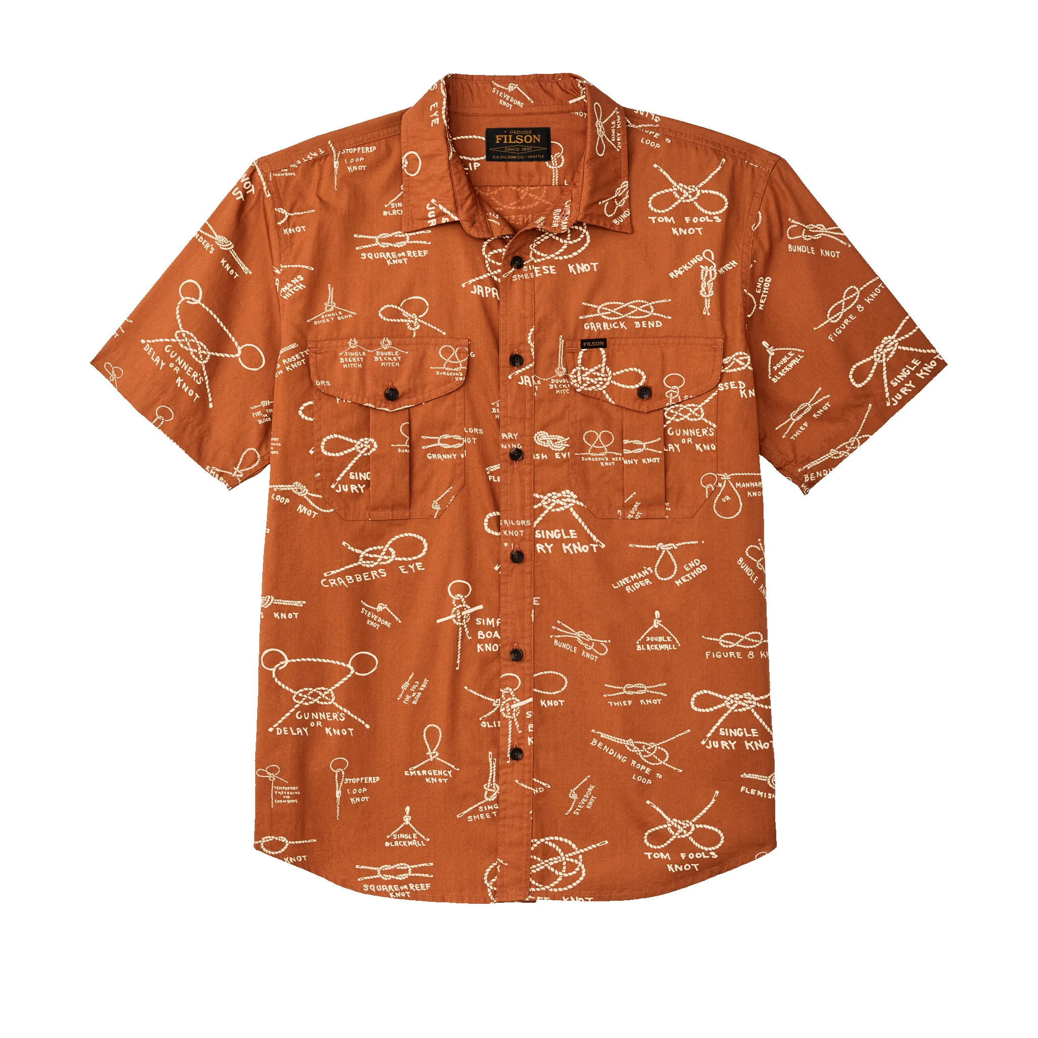 Filson's Washed Short Sleeve Feather Cloth Shirt - Bourbon / Knots sold by Filson