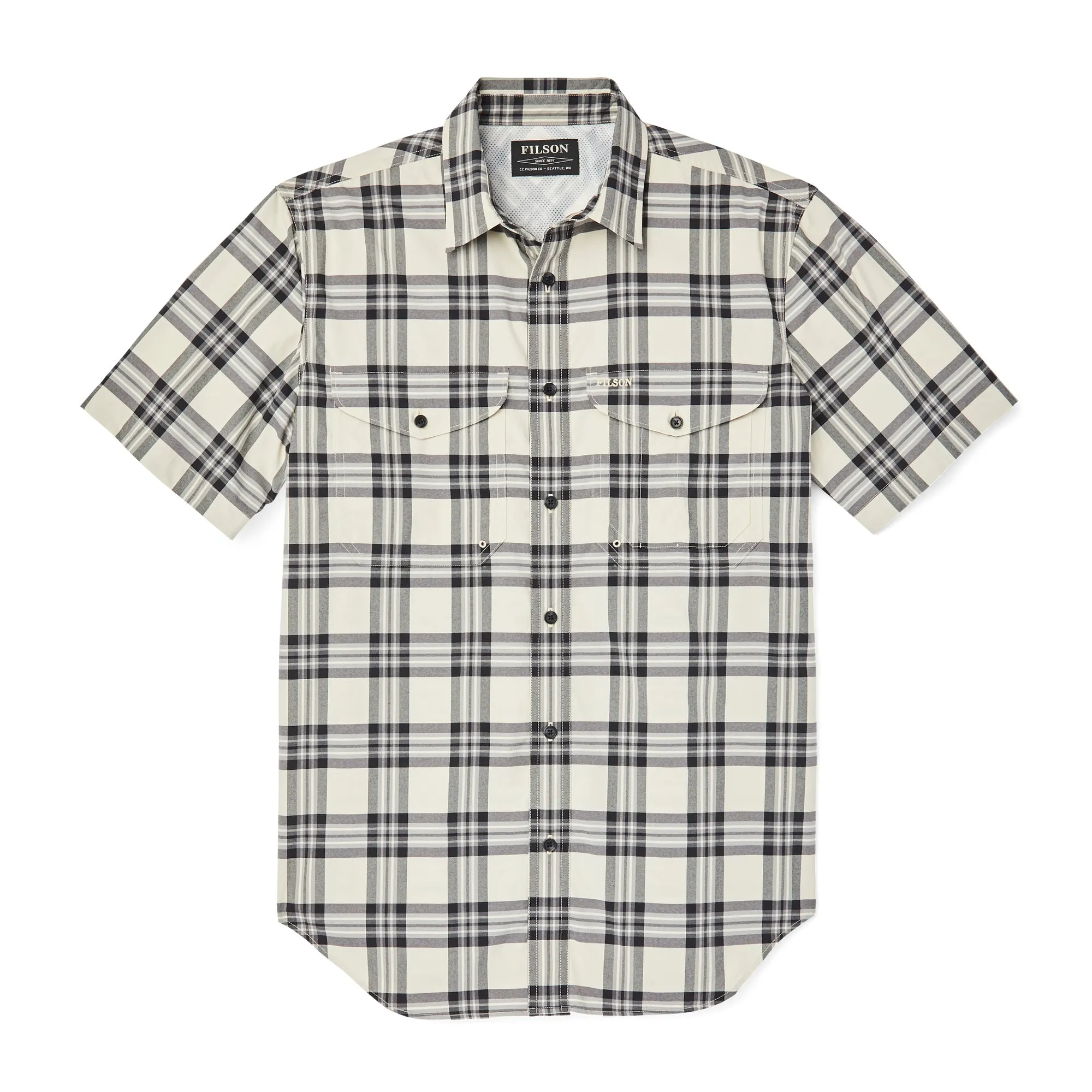 Twin Lakes Short Sleeve Sport Shirt - Cream/grey/black Plaid sold by Filson