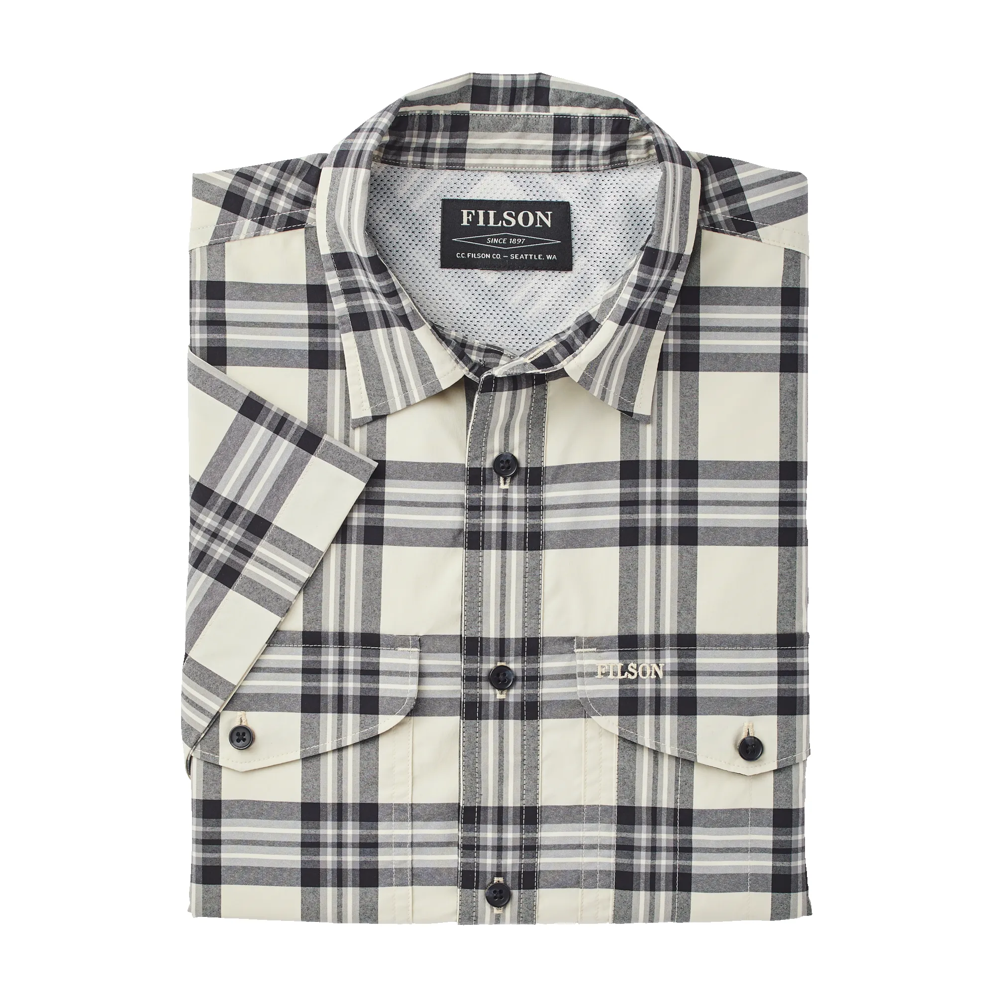 Twin Lakes Short Sleeve Sport Shirt - Cream/grey/black Plaid sold by Filson product image thumbnail 5