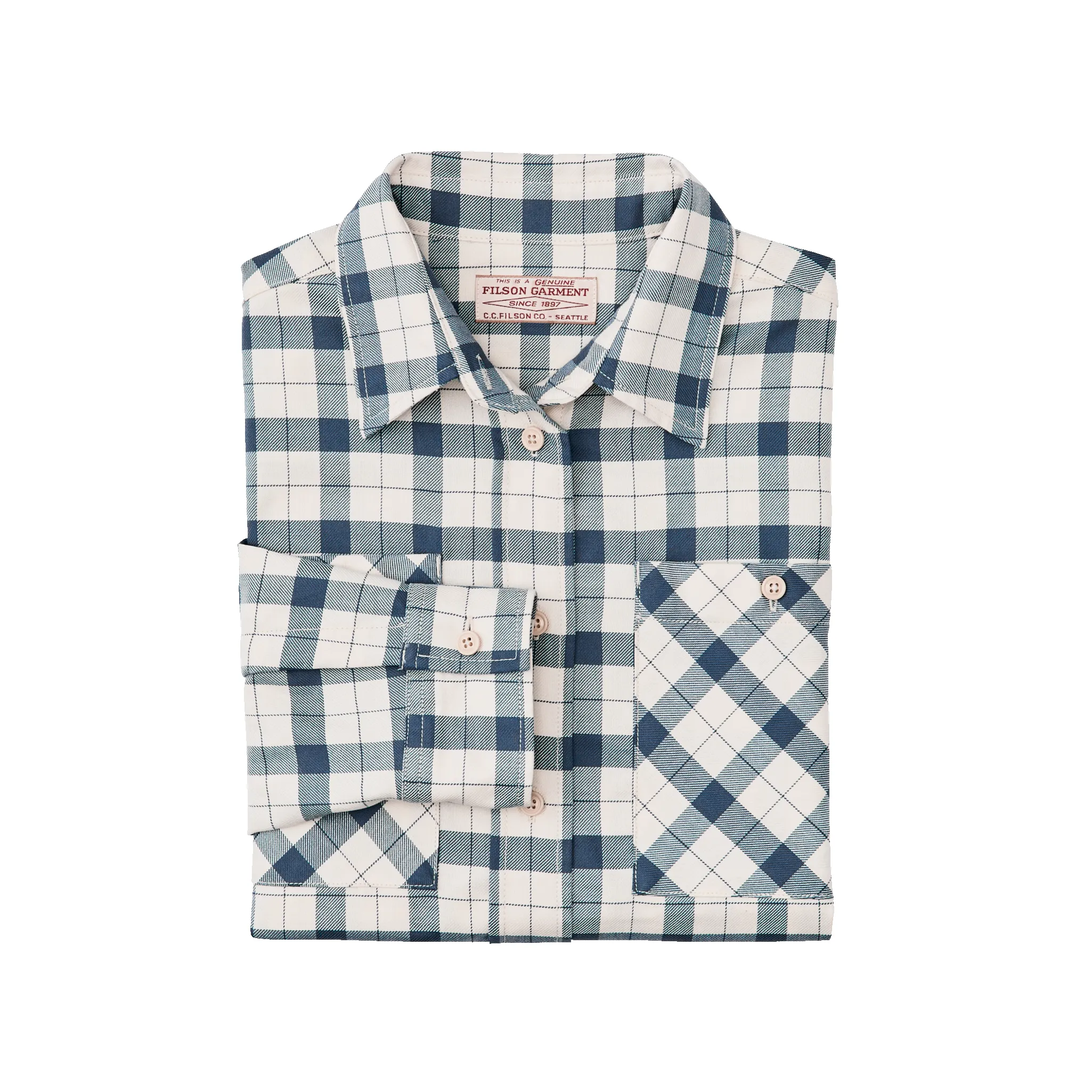 Women's Light Weight Alaskan Guide Shirt - Light Tan / Flag Blue Plaid sold by Filson product image thumbnail 3