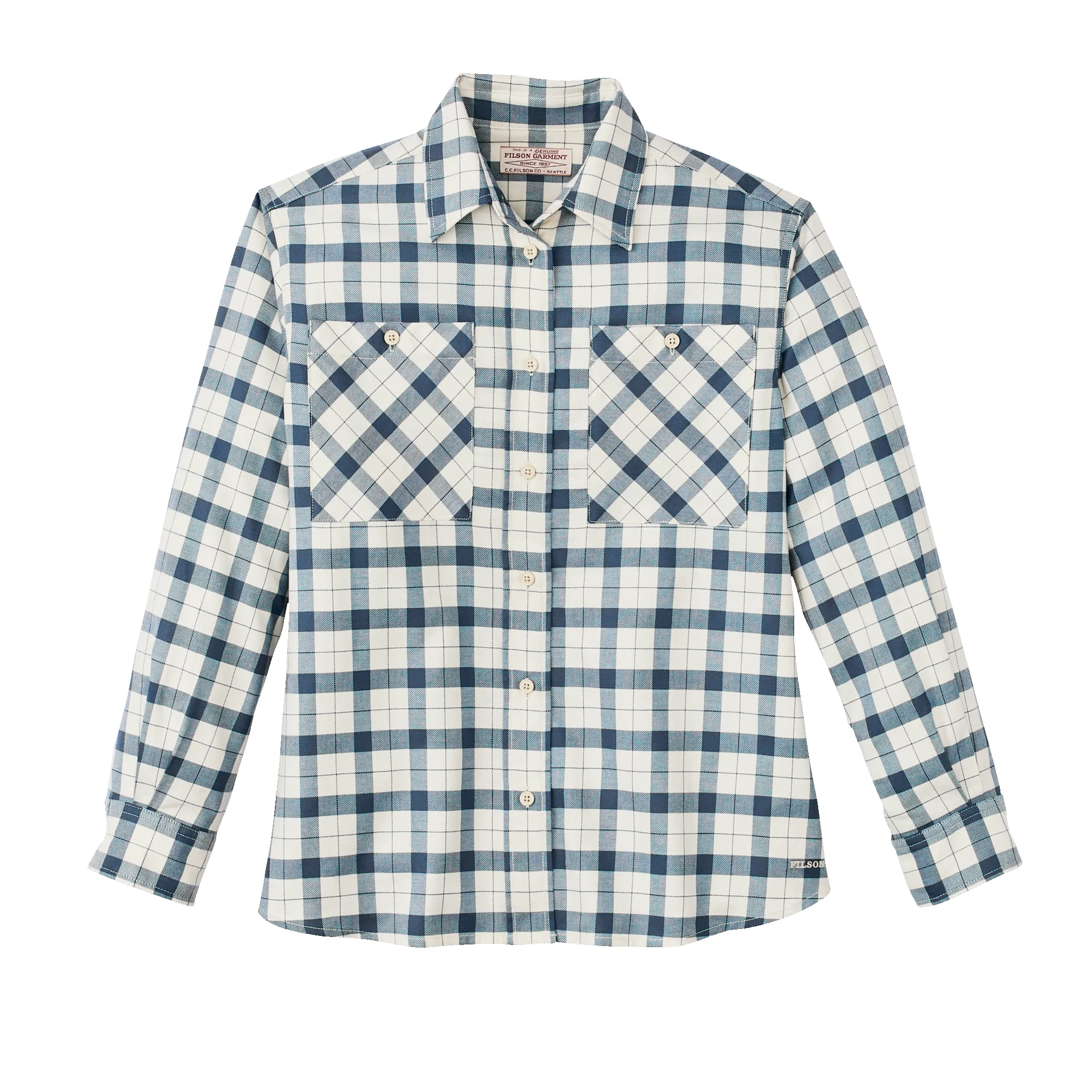 Women's Light Weight Alaskan Guide Shirt - Light Tan / Flag Blue Plaid sold by Filson