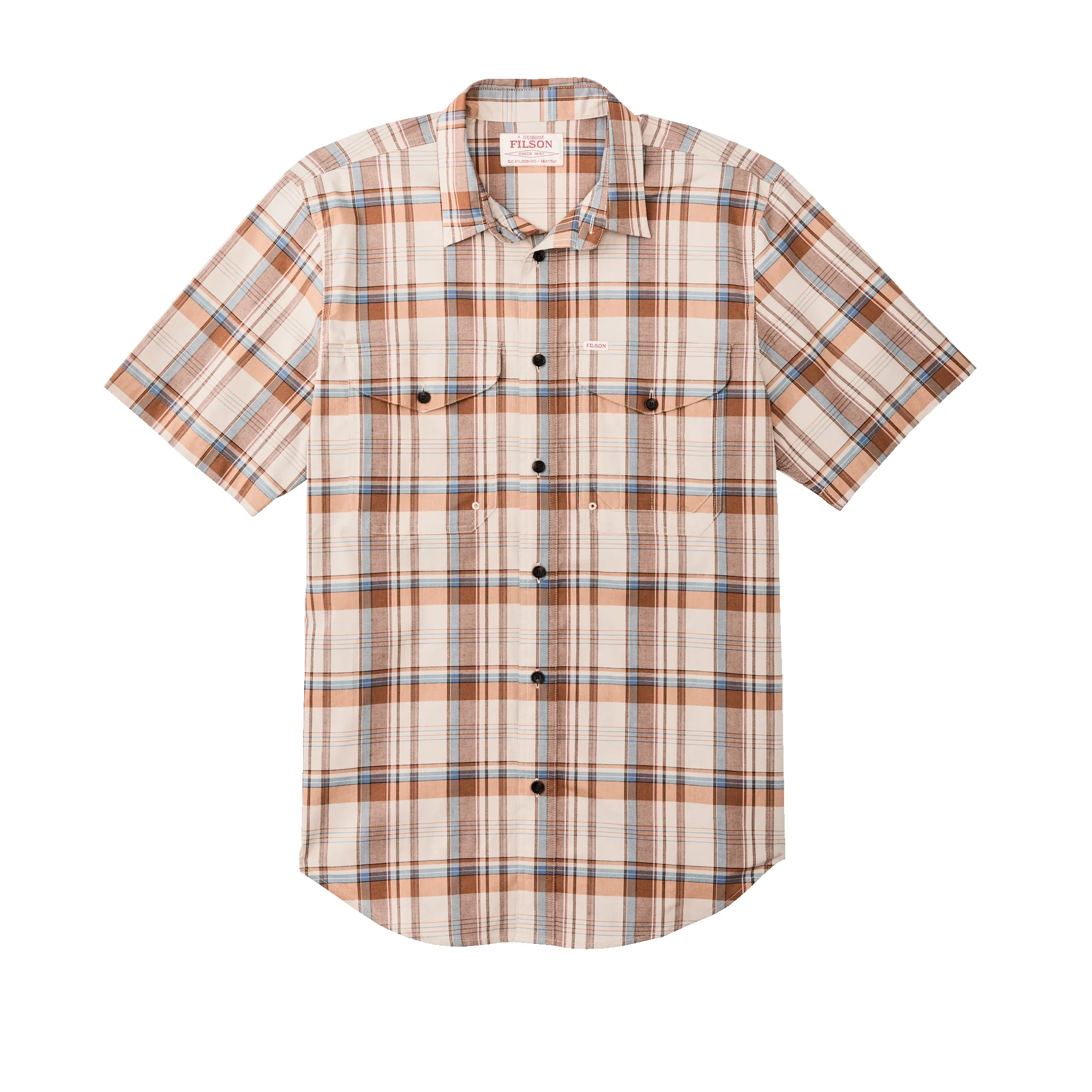 Twin Lakes Short Sleeve Sport Shirt - Beige / Rust Plaid sold by Filson