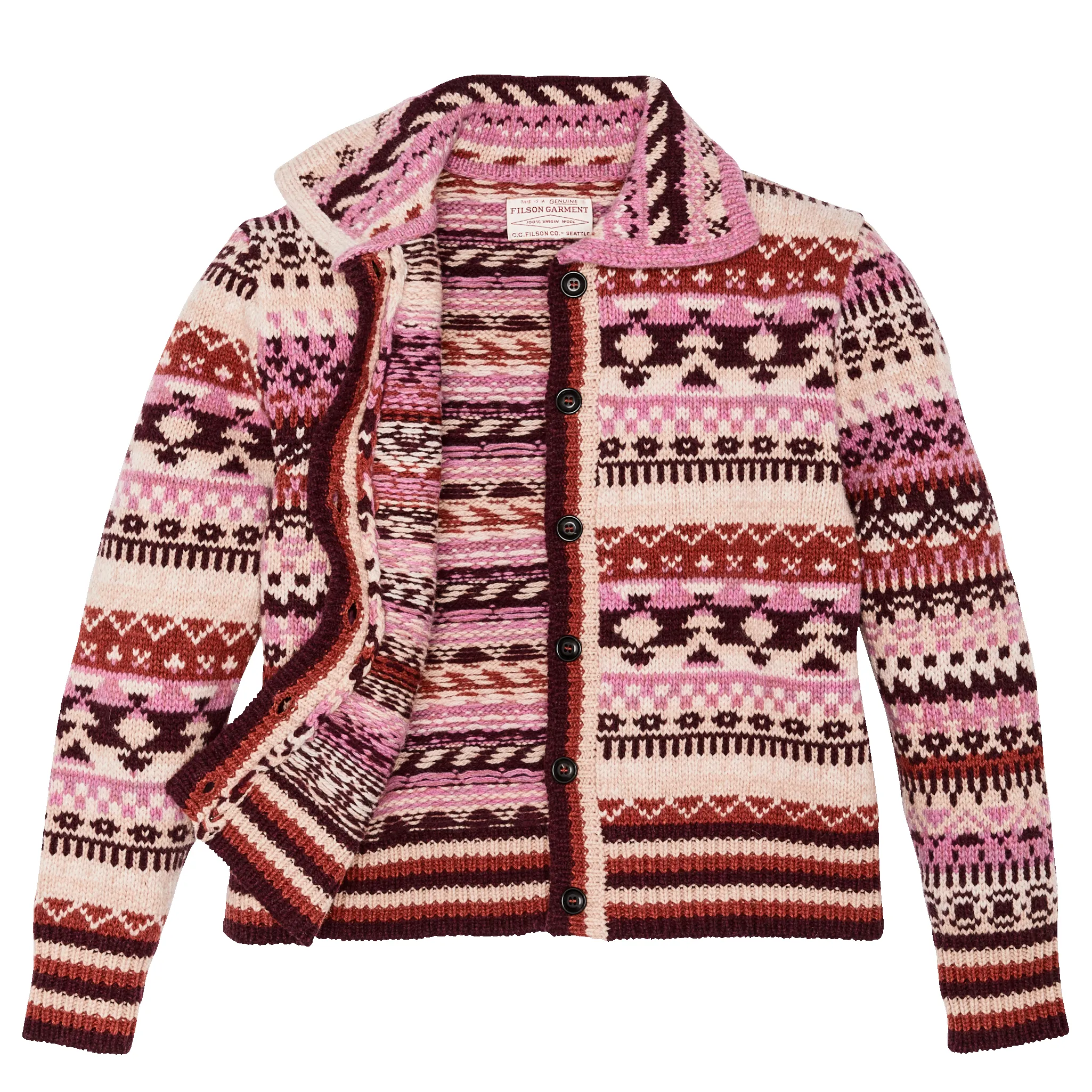 Women's Fair Isle Cardigan - Burgundy / Cream / Multi sold by Filson product image thumbnail 3