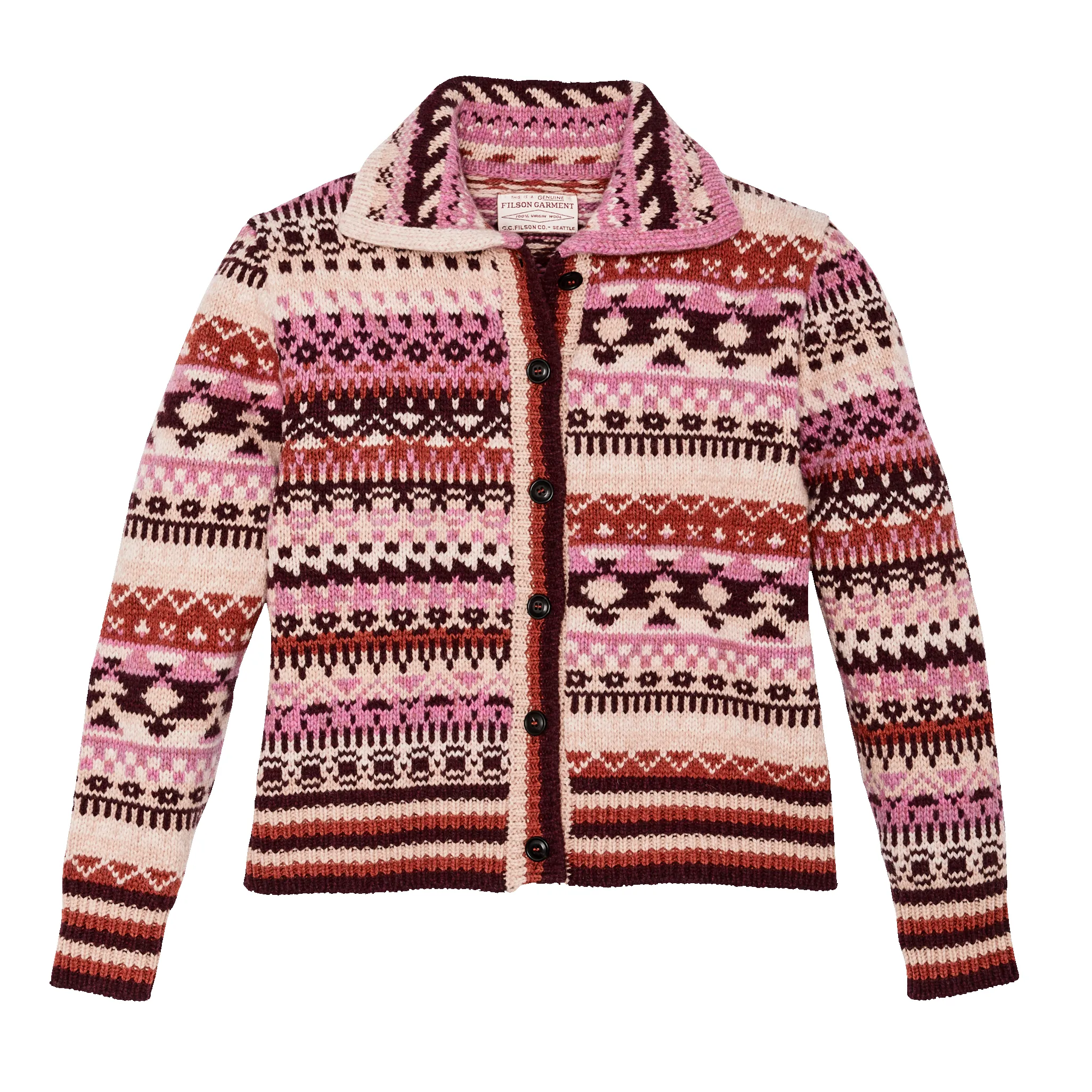Women's Fair Isle Cardigan - Burgundy / Cream / Multi sold by Filson