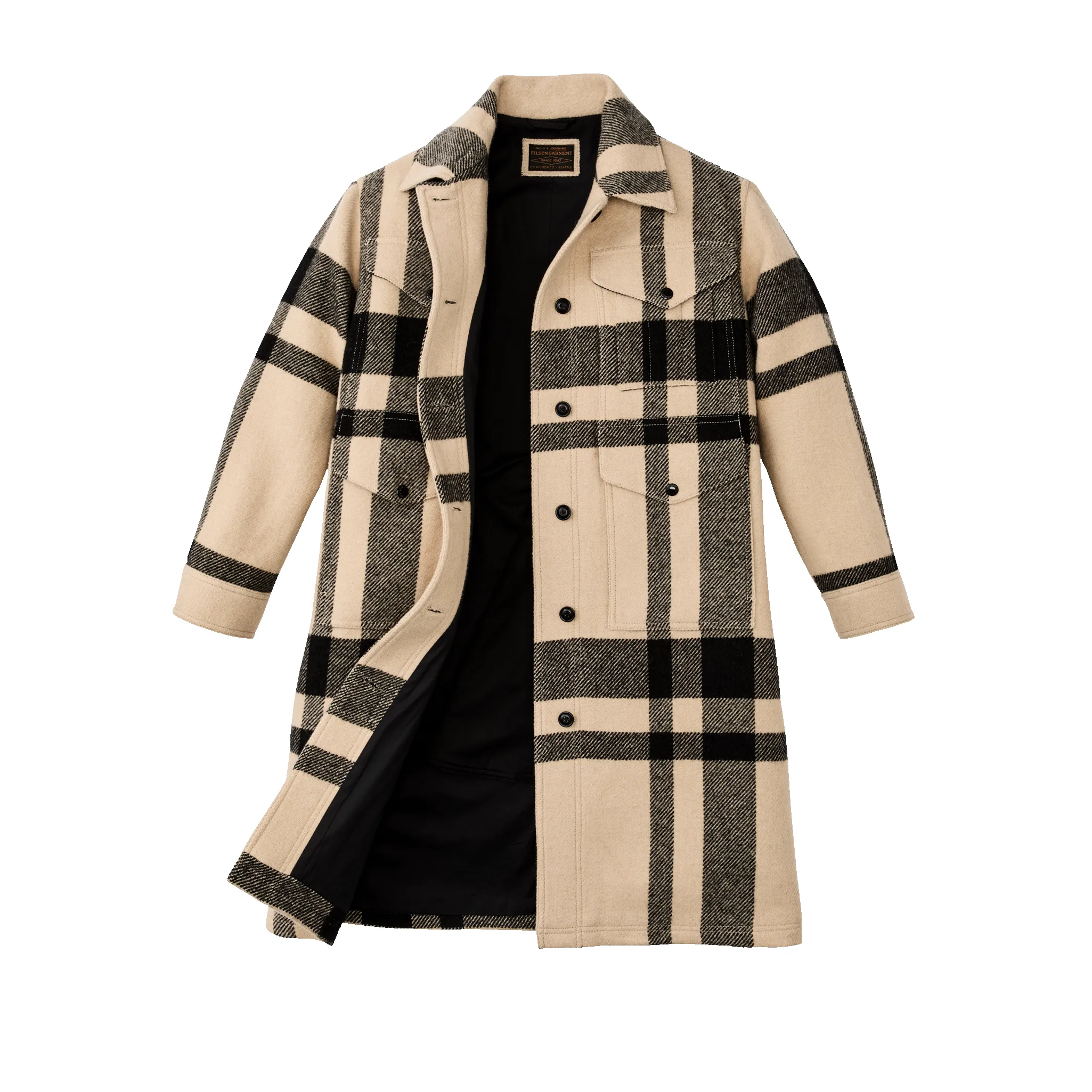Women's Wool Long Cruiser Coat - Natural / Black Plaid sold by Filson product image thumbnail 3
