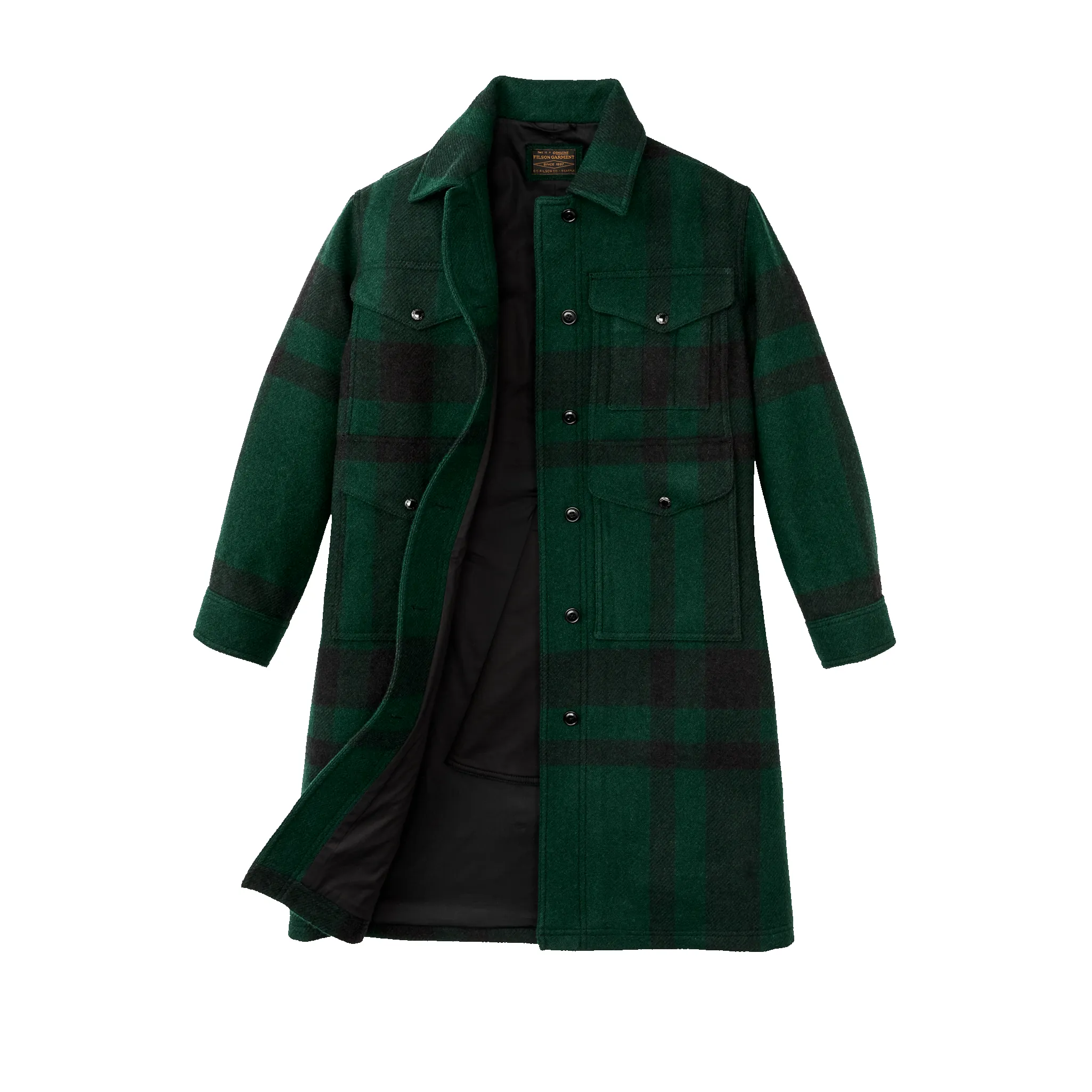 Women's Wool Long Cruiser Coat - Otter Green / Black Plaid sold by Filson product image thumbnail 3