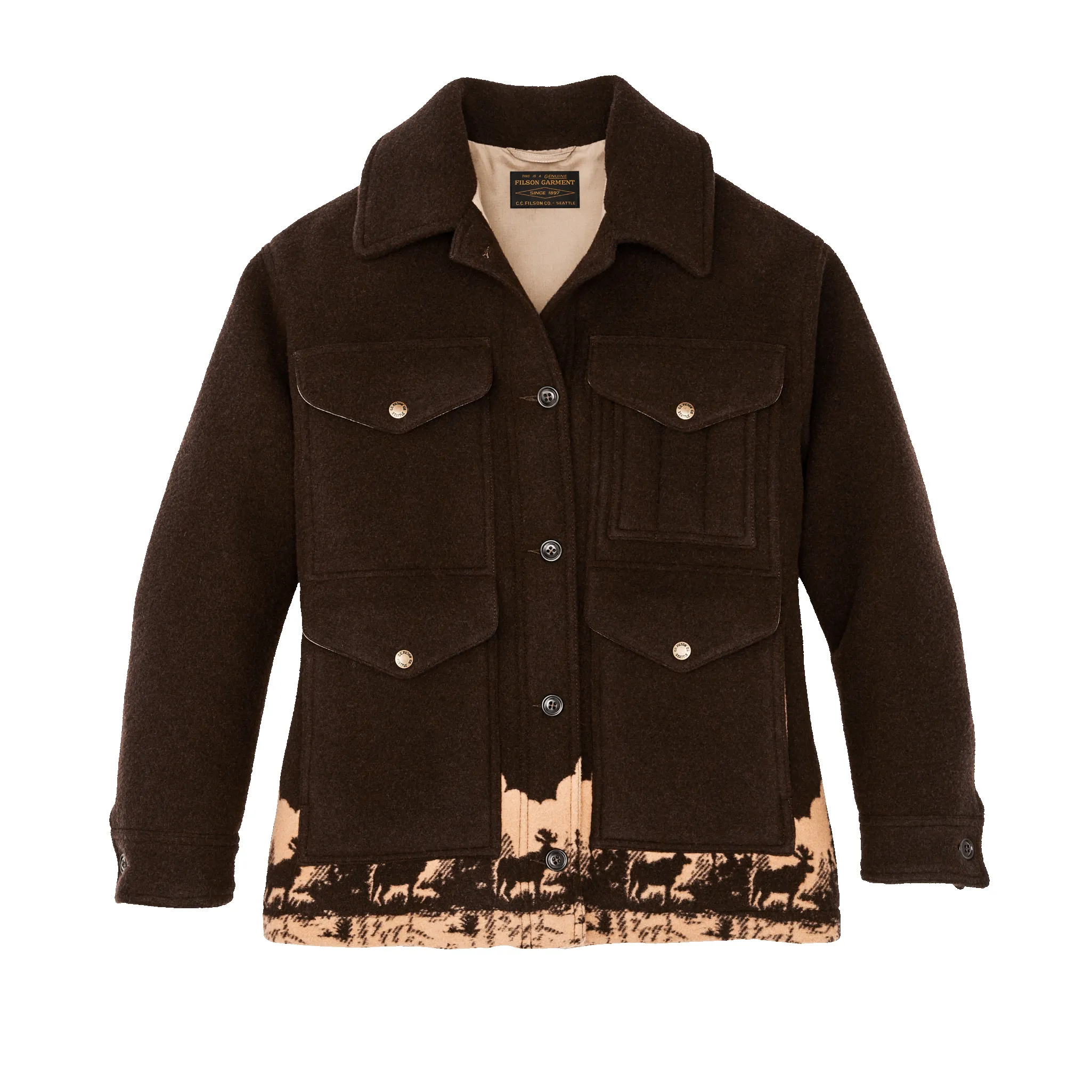Women's Jacquard Wool Cruiser Jacket - Brown / Khaki Moose sold by Filson