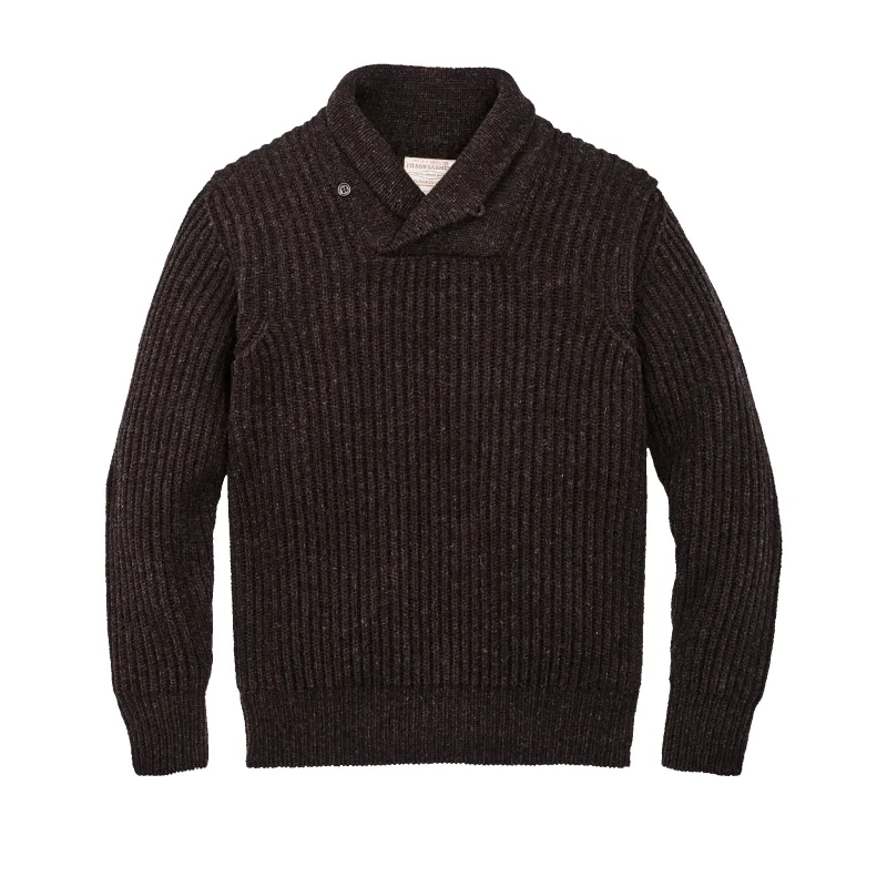 Bristol Shawl Neck Sweater  - Dark Brown Heather sold by Filson