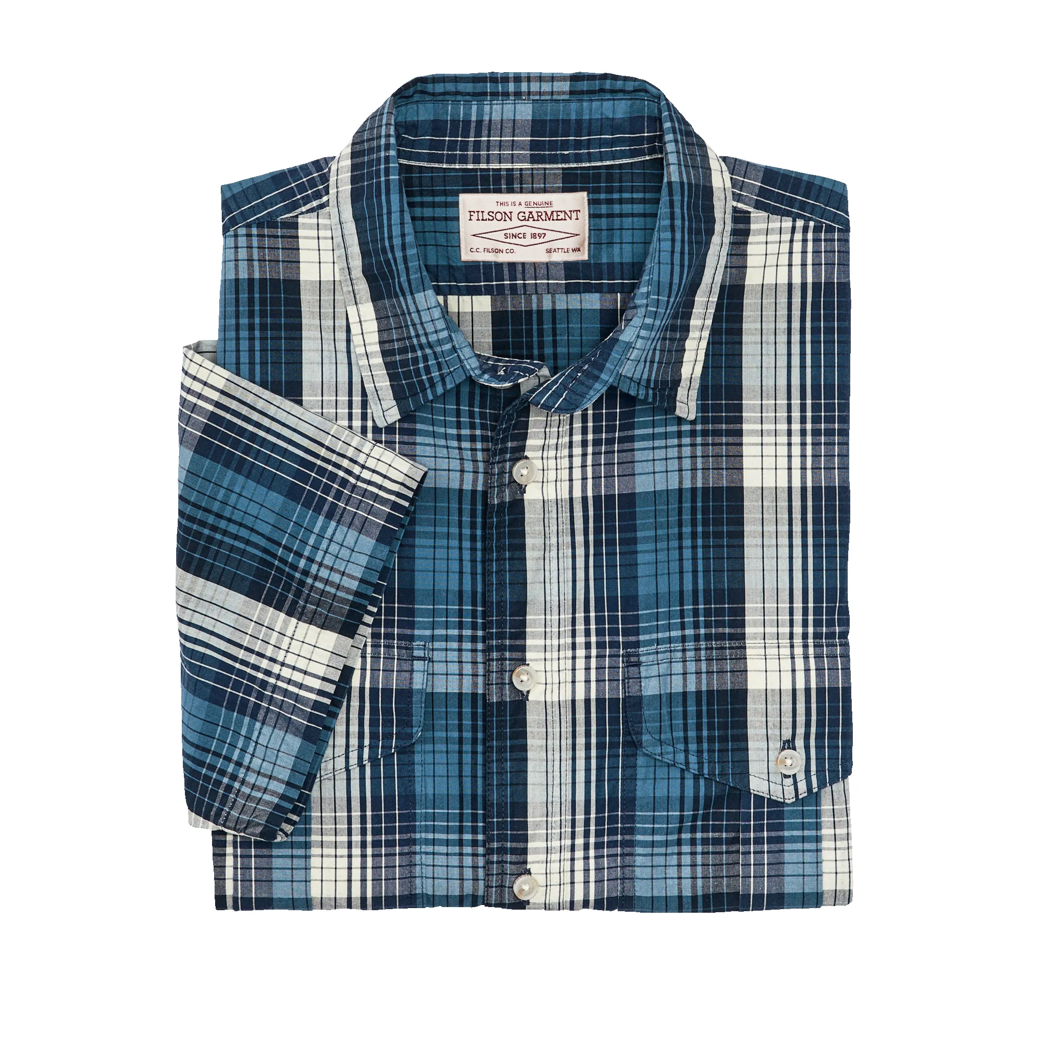 Filson's Washed Short Sleeve Feather Cloth Shirt - Service Blue / White Plaid sold by Filson product image thumbnail 3