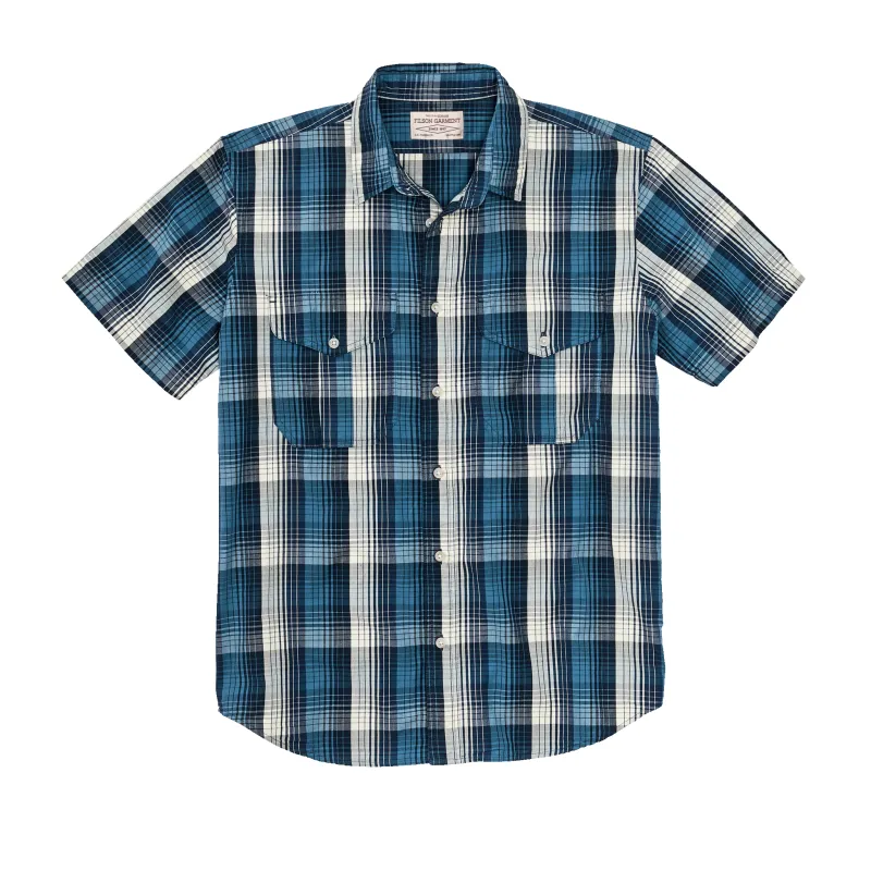 Filson's Washed Short Sleeve Feather Cloth Shirt - Service Blue / White Plaid sold by Filson